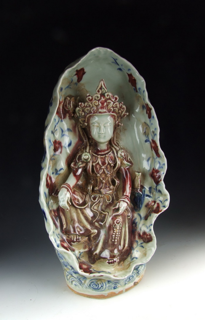 Ming Dynasty Blue Red Underglazing Porcelain Kuanyin Niche